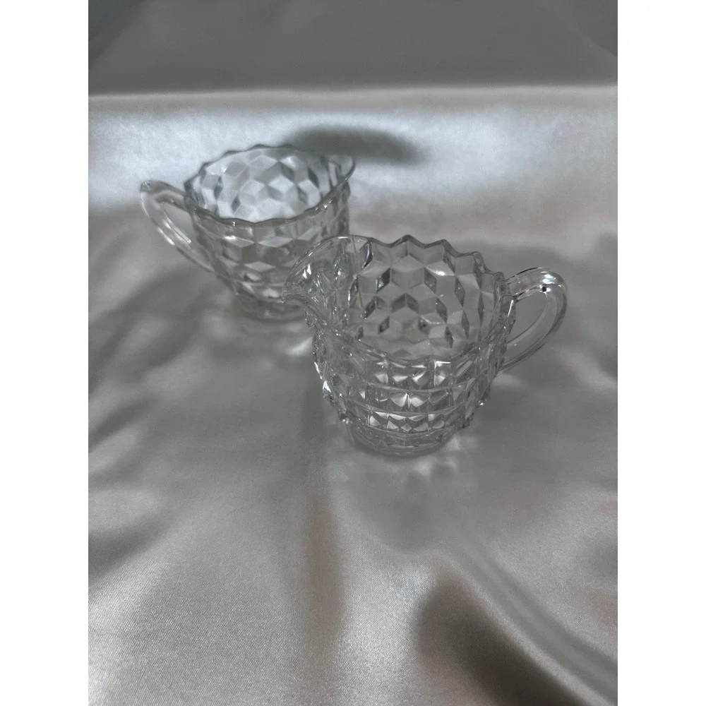 Fostoria‎ American Clear Glass 2 Cream and Sugar Sets Cube Pattern